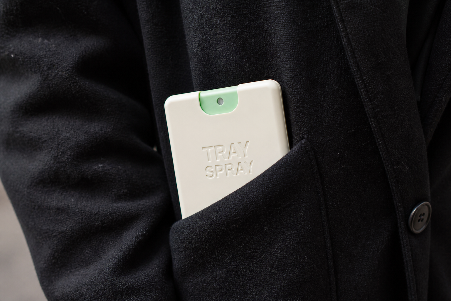 Tray Spray in a coat pocket